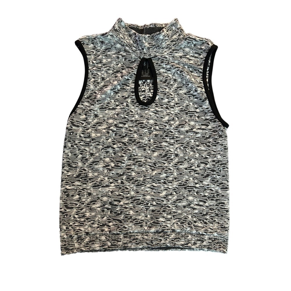 Marciano Guess Mock Neck Keyhole Sleeveless Knit Top Black White M/L (1216)